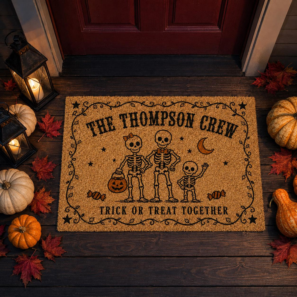 Skeleton Family Halloween Doormat - Personalized Family Name Welcome Mat - image 3
