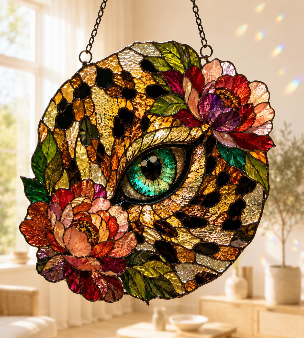 Acrylic Leopard Eye Suncatcher - Floral Stained Glass Window Hanging - image 4