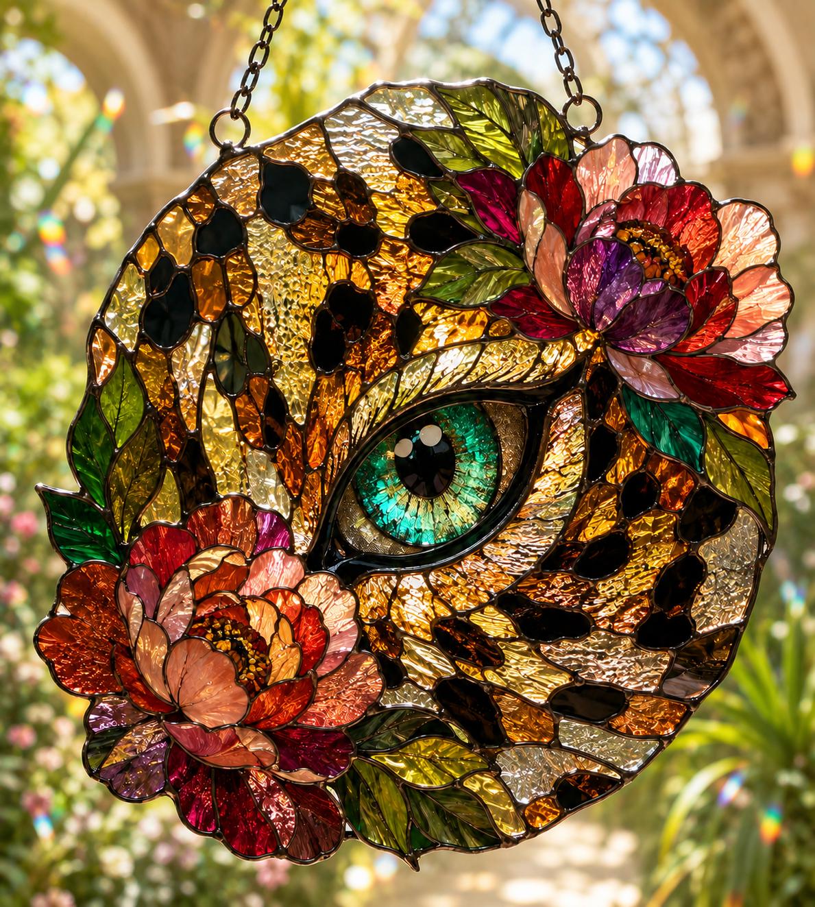 Acrylic Leopard Eye Suncatcher - Floral Stained Glass Window Hanging - image 5