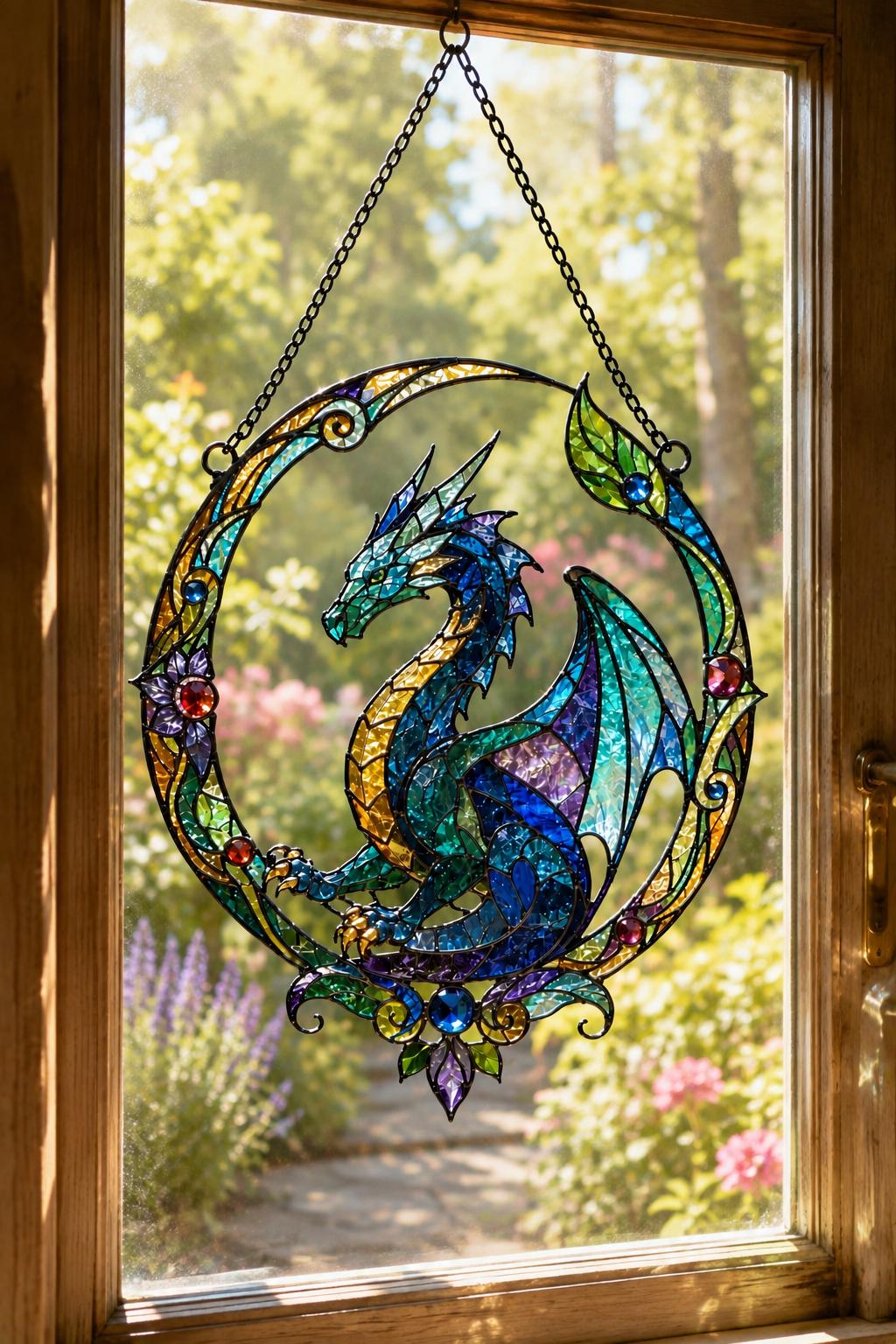 Acrylic Dragon Suncatcher - Blue Dragon Window Hanging