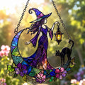 Witch & Black Cat Suncatcher - Crescent Moon Acrylic Window Hanging