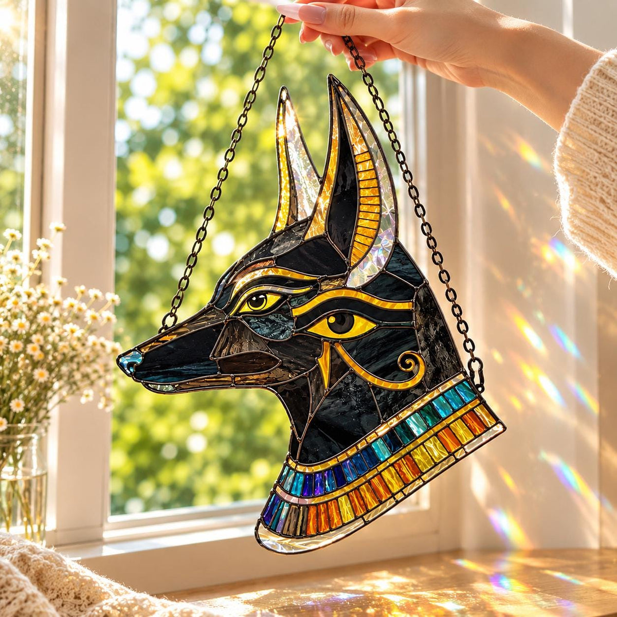 Anubis Suncatcher - Acrylic Egyptian Window Hanging - image 2