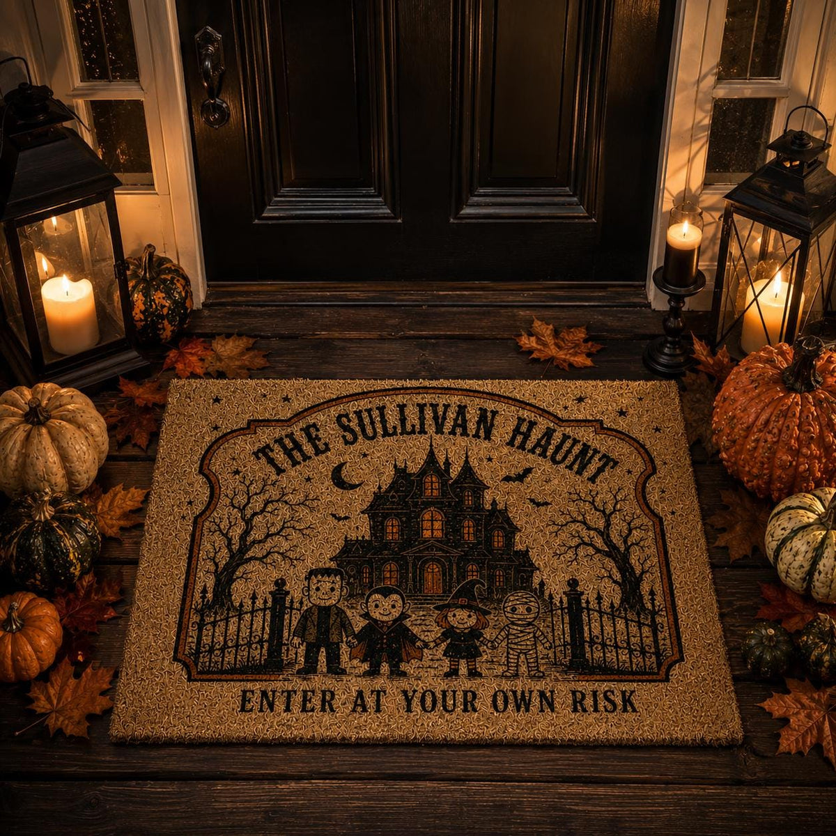 Haunted House Doormat - Personalized Monster Family Mat
