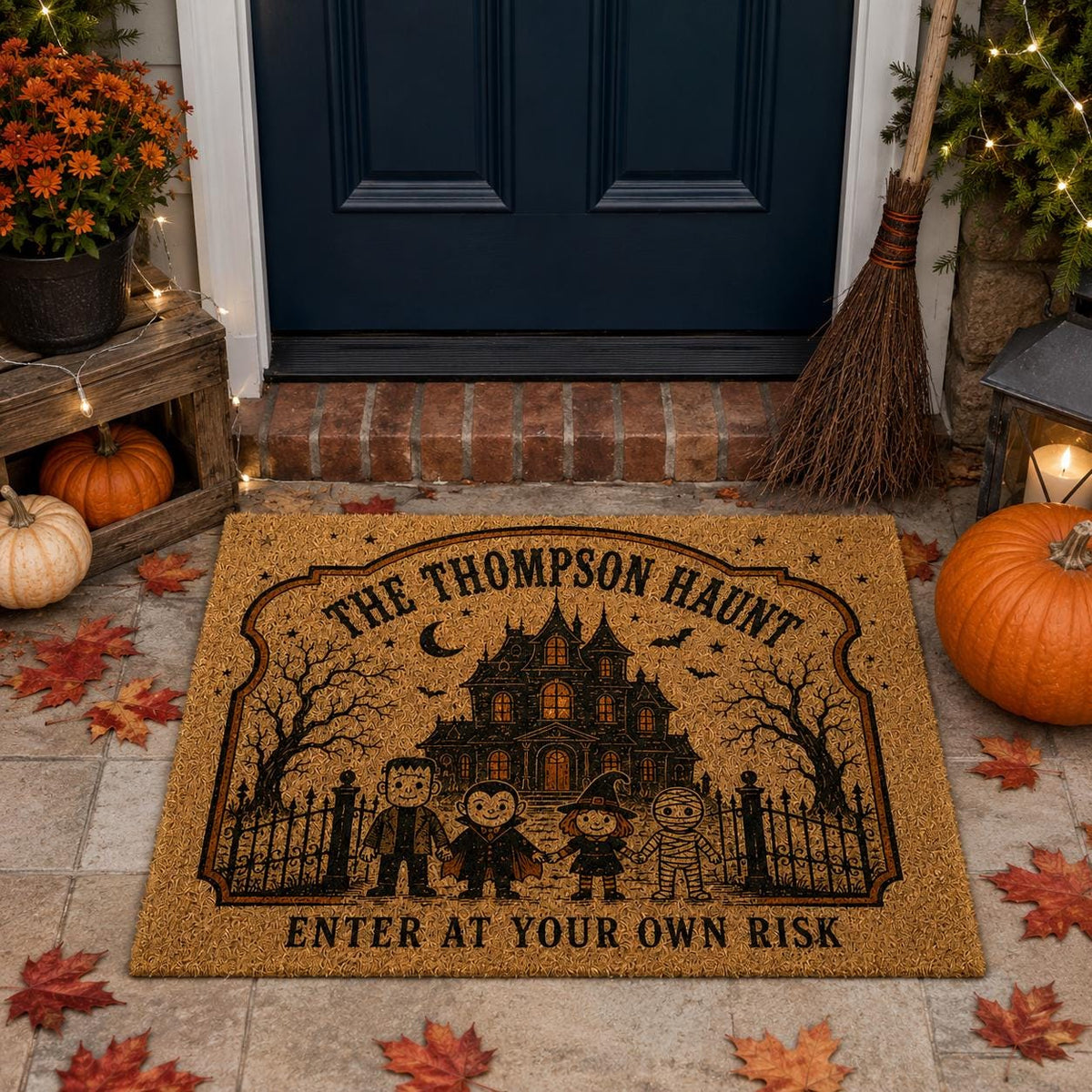 Haunted House Doormat - Personalized Monster Family Mat - image 2
