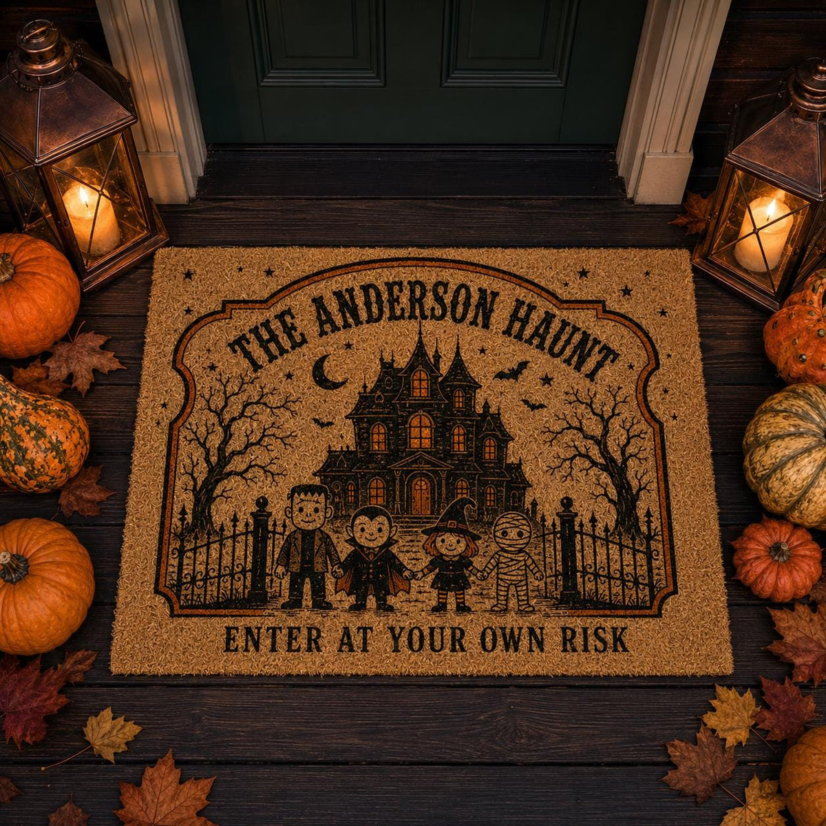 Haunted House Doormat - Personalized Monster Family Mat - image 5