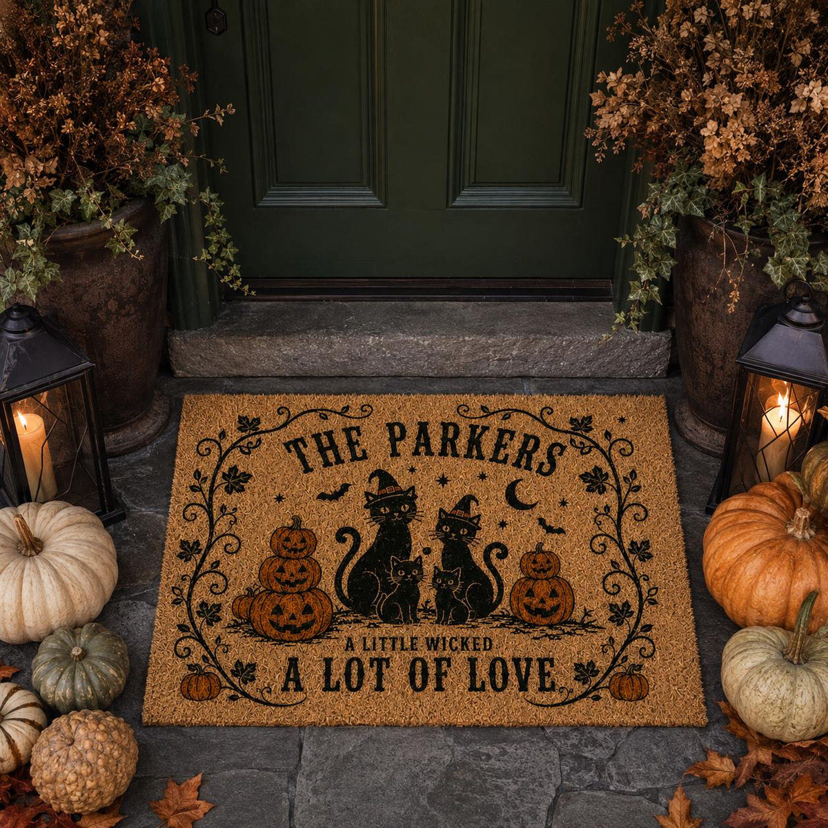 Black Cat Family Doormat - Personalized Witch Cat Welcome Mat - image 4
