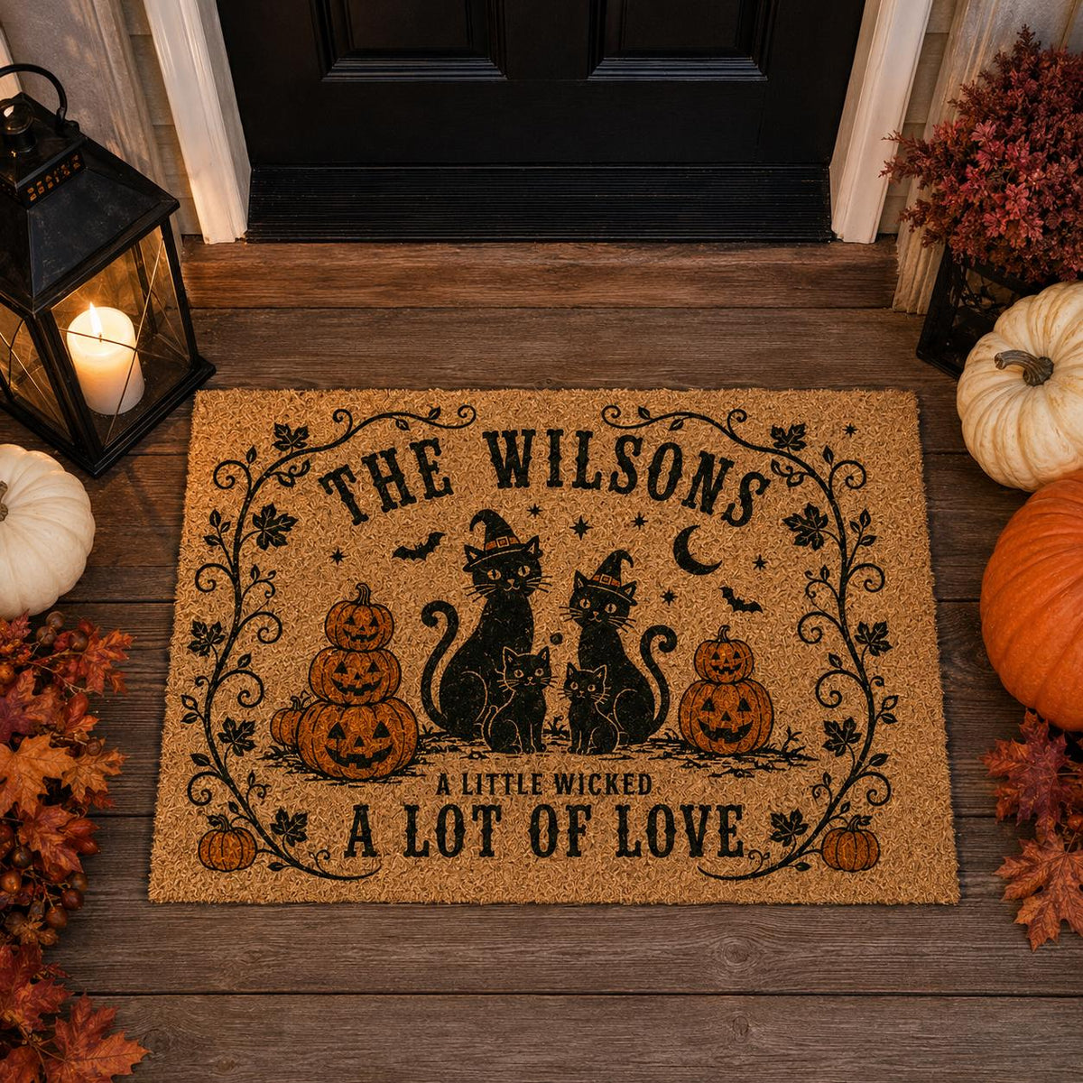 Black Cat Family Doormat - Personalized Witch Cat Welcome Mat - image 6