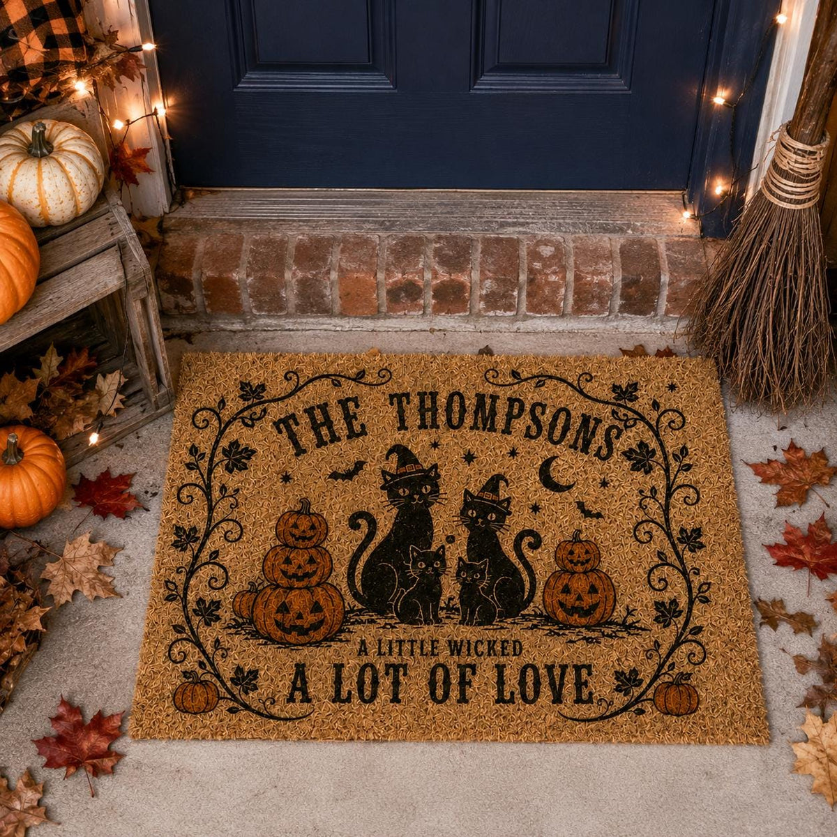 Black Cat Family Doormat - Personalized Witch Cat Welcome Mat - image 3