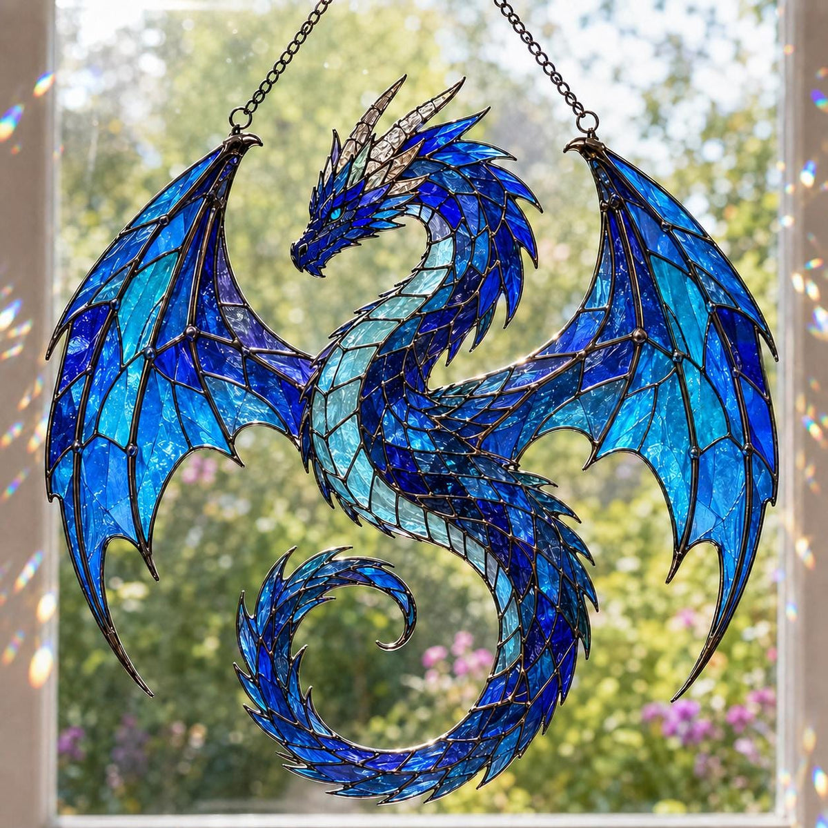 Blue Dragon Suncatcher - Acrylic Dragon Window Hanging