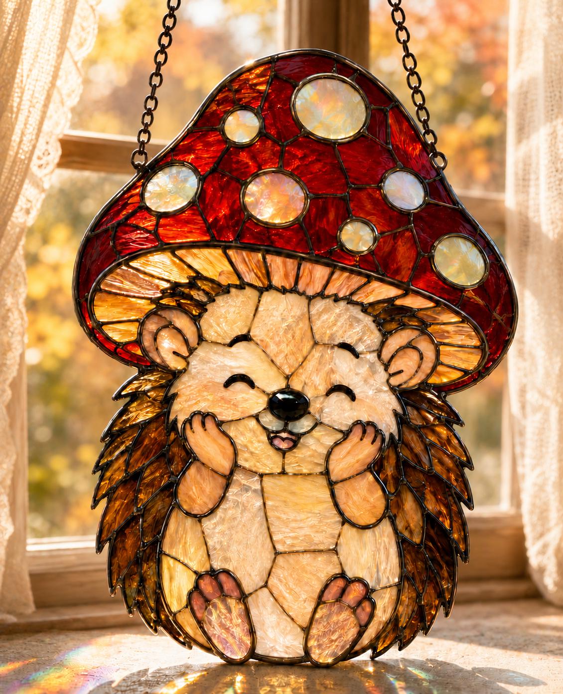 Hedgehog Mushroom Suncatcher - Acrylic Window Hanging