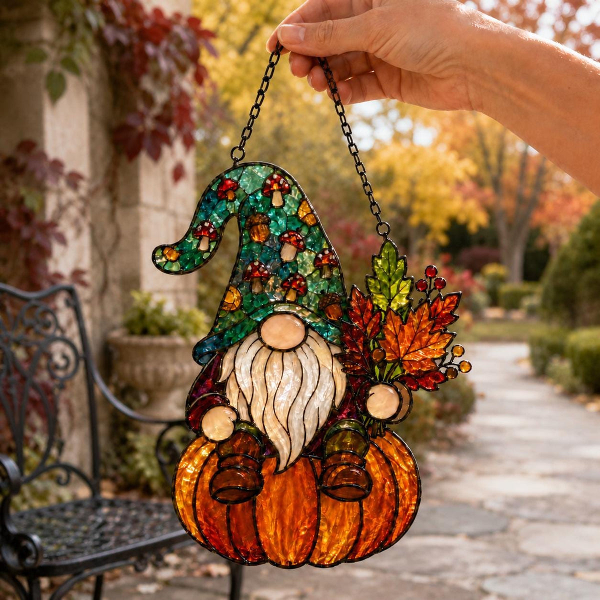 Fall Gnome Suncatcher - Acrylic Pumpkin Window Hanging - image 2