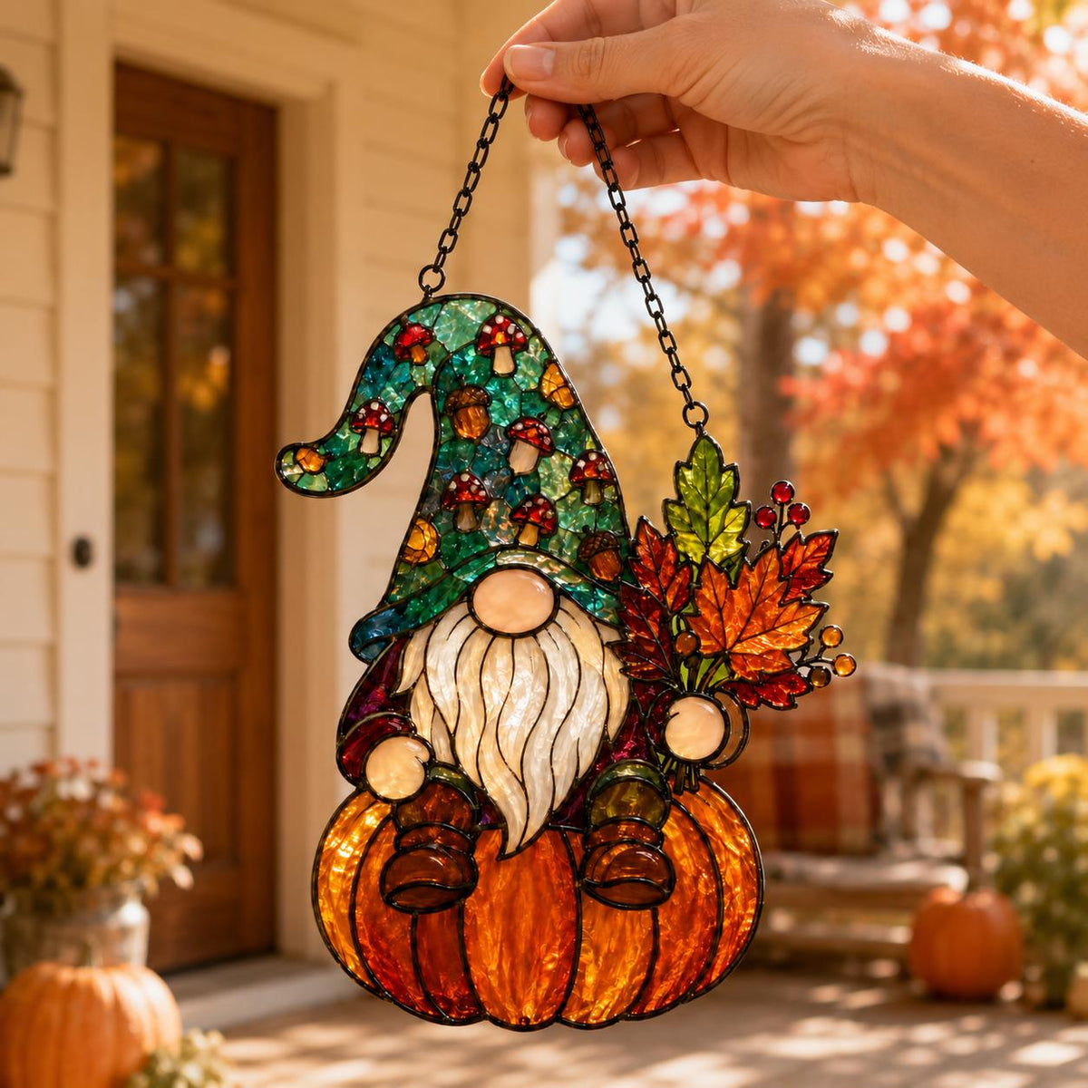 Fall Gnome Suncatcher - Acrylic Pumpkin Window Hanging - image 6