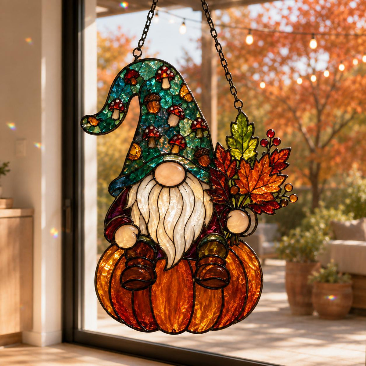 Fall Gnome Suncatcher - Acrylic Pumpkin Window Hanging - image 5