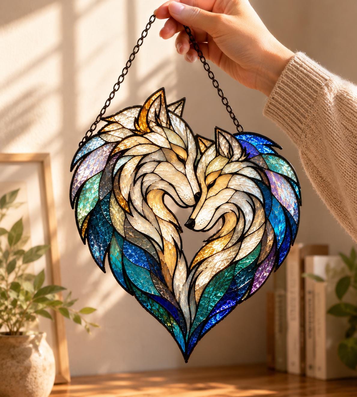 Wolf Couple Suncatcher - Acrylic Heart Window Hanging - image 6