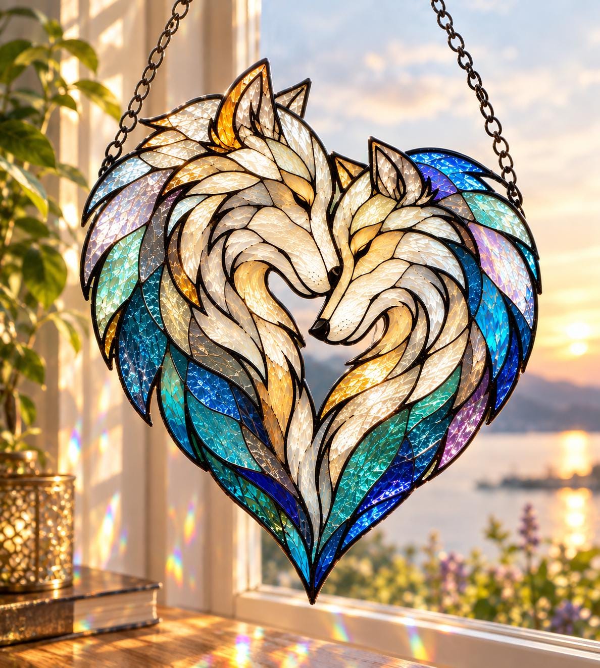 Wolf Couple Suncatcher - Acrylic Heart Window Hanging - image 3