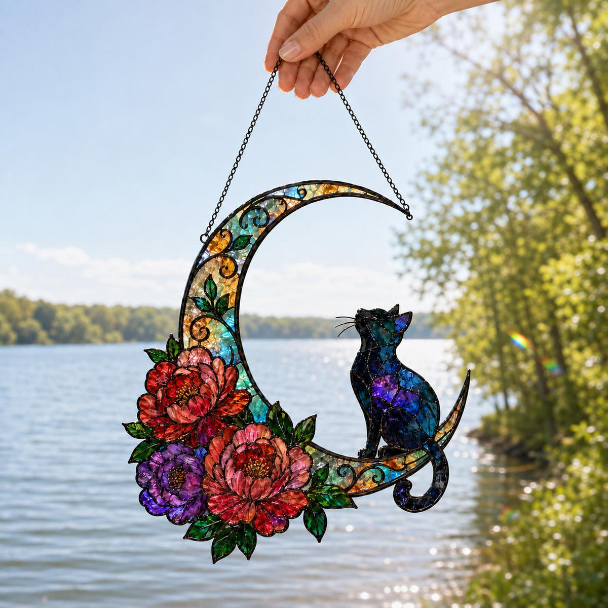 Cat Moon Suncatcher - Acrylic Cat Window Hanging - image 4