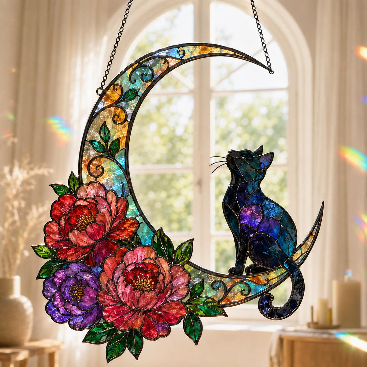 Cat Moon Suncatcher - Acrylic Cat Window Hanging - image 3