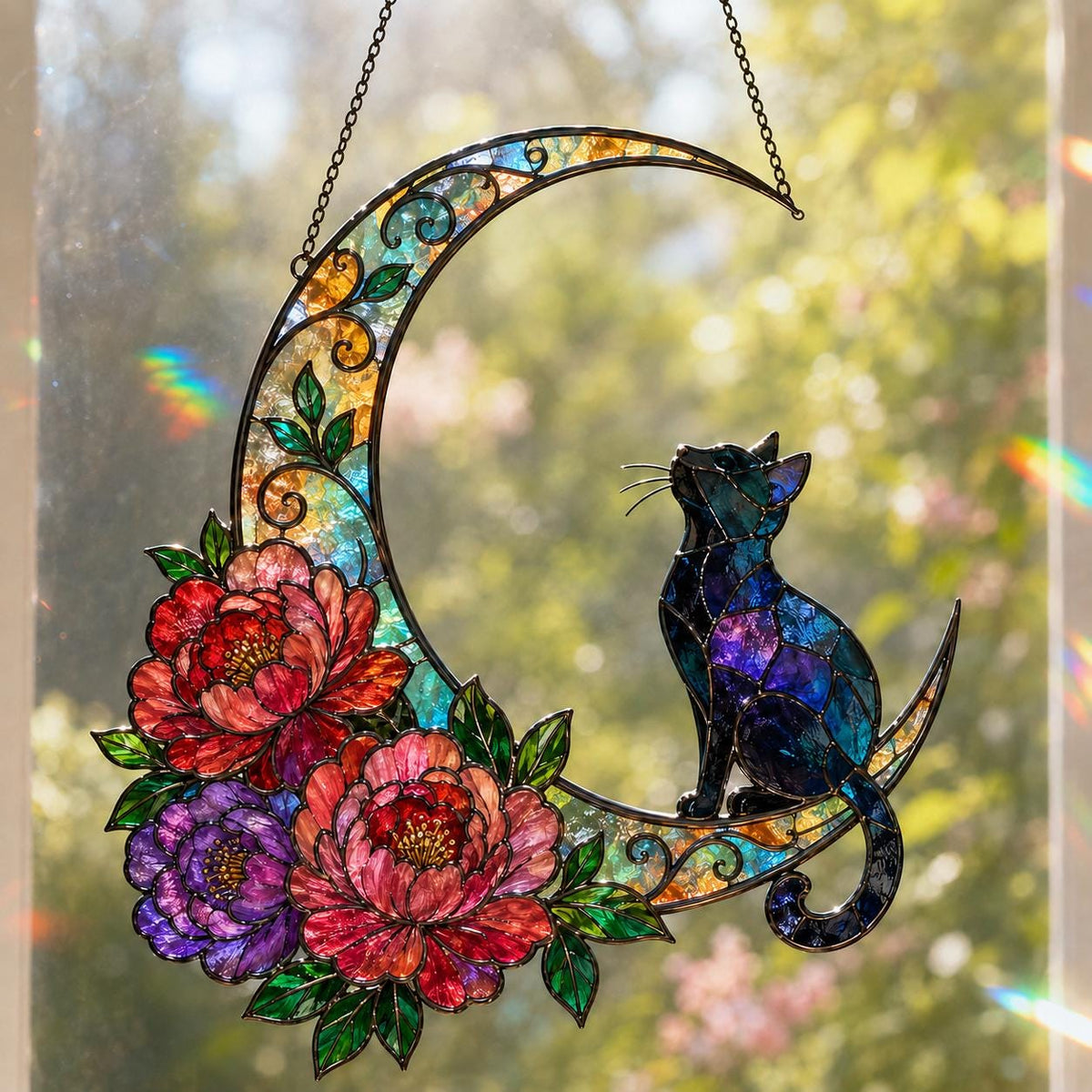 Cat Moon Suncatcher - Acrylic Cat Window Hanging