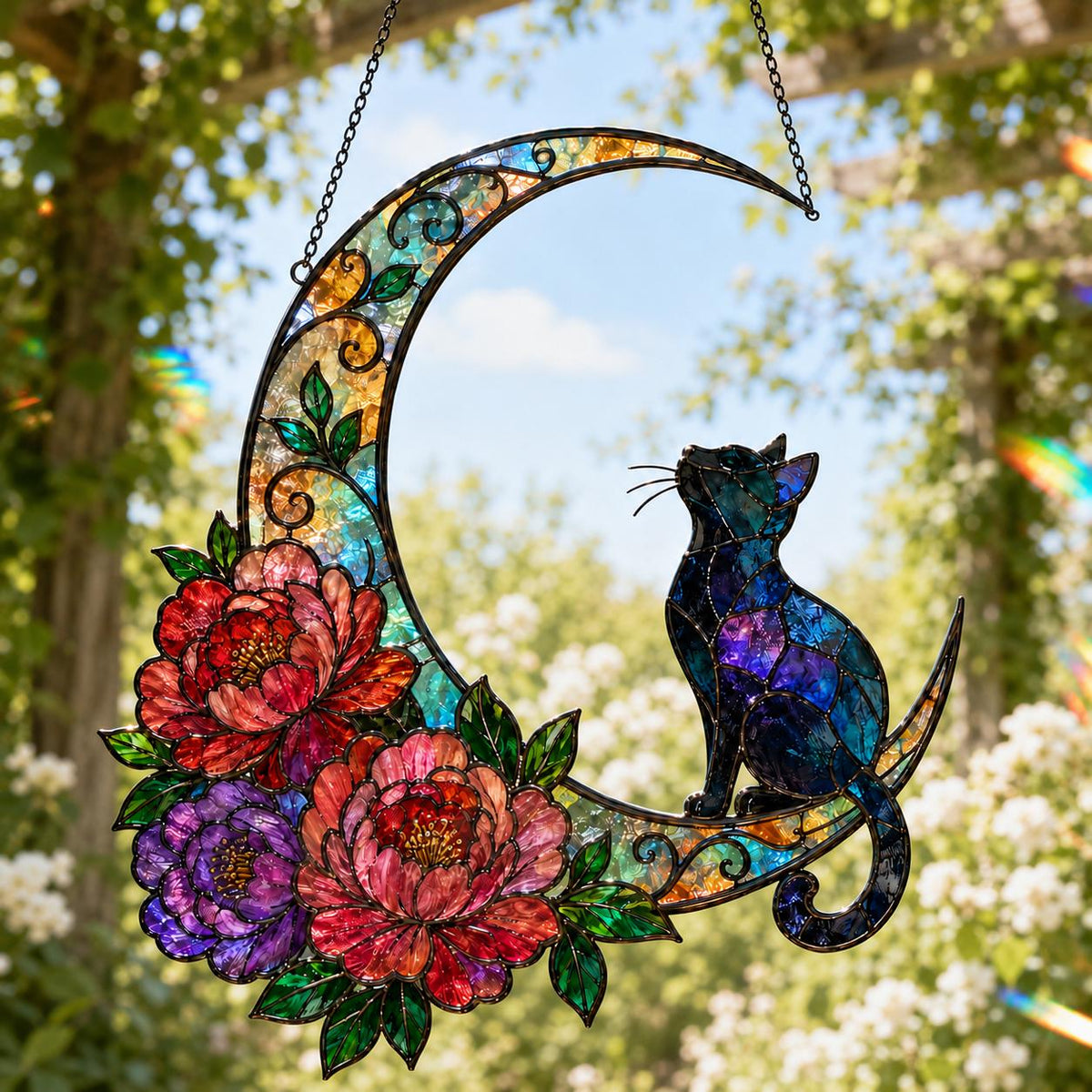 Cat Moon Suncatcher - Acrylic Cat Window Hanging - image 5