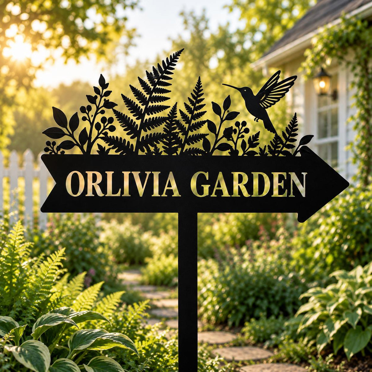 Hummingbird Garden Stake - Personalized Fern Garden Sign