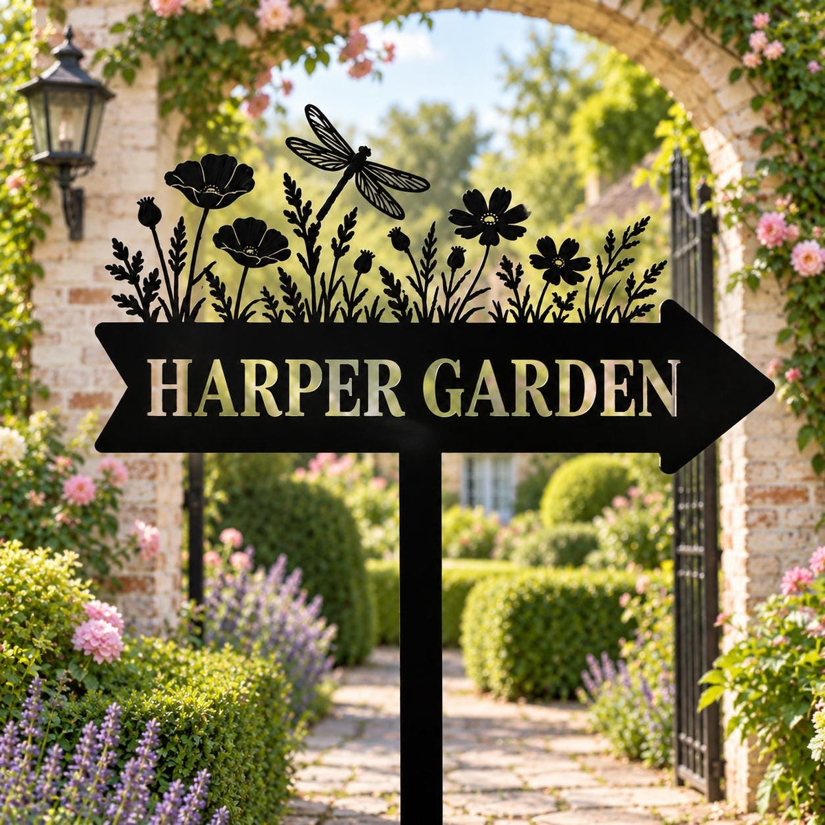 Dragonfly Garden Sign - Personalized Metal Garden Stake