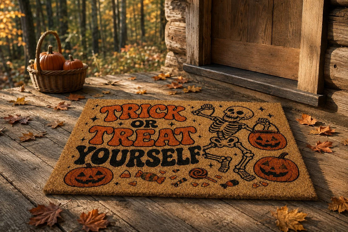 Trick or Treat Yourself Doormat - Halloween Skeleton Door Mat