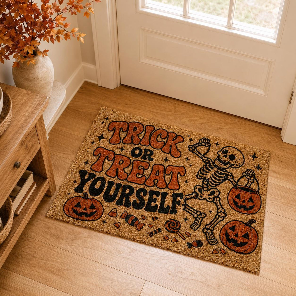 Trick or Treat Yourself Doormat - Halloween Skeleton Door Mat - image 2