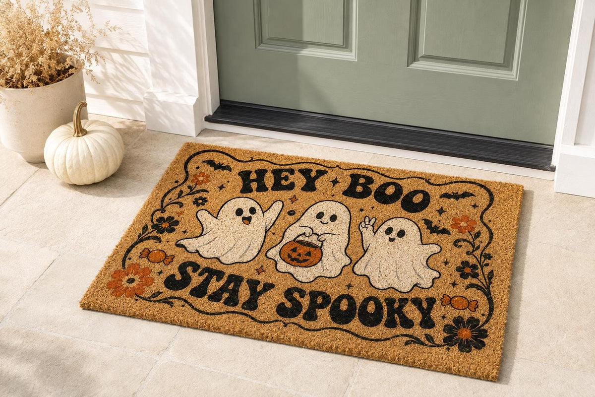 Hey Boo Stay Spooky Doormat - Cute Ghost Halloween Door Mat