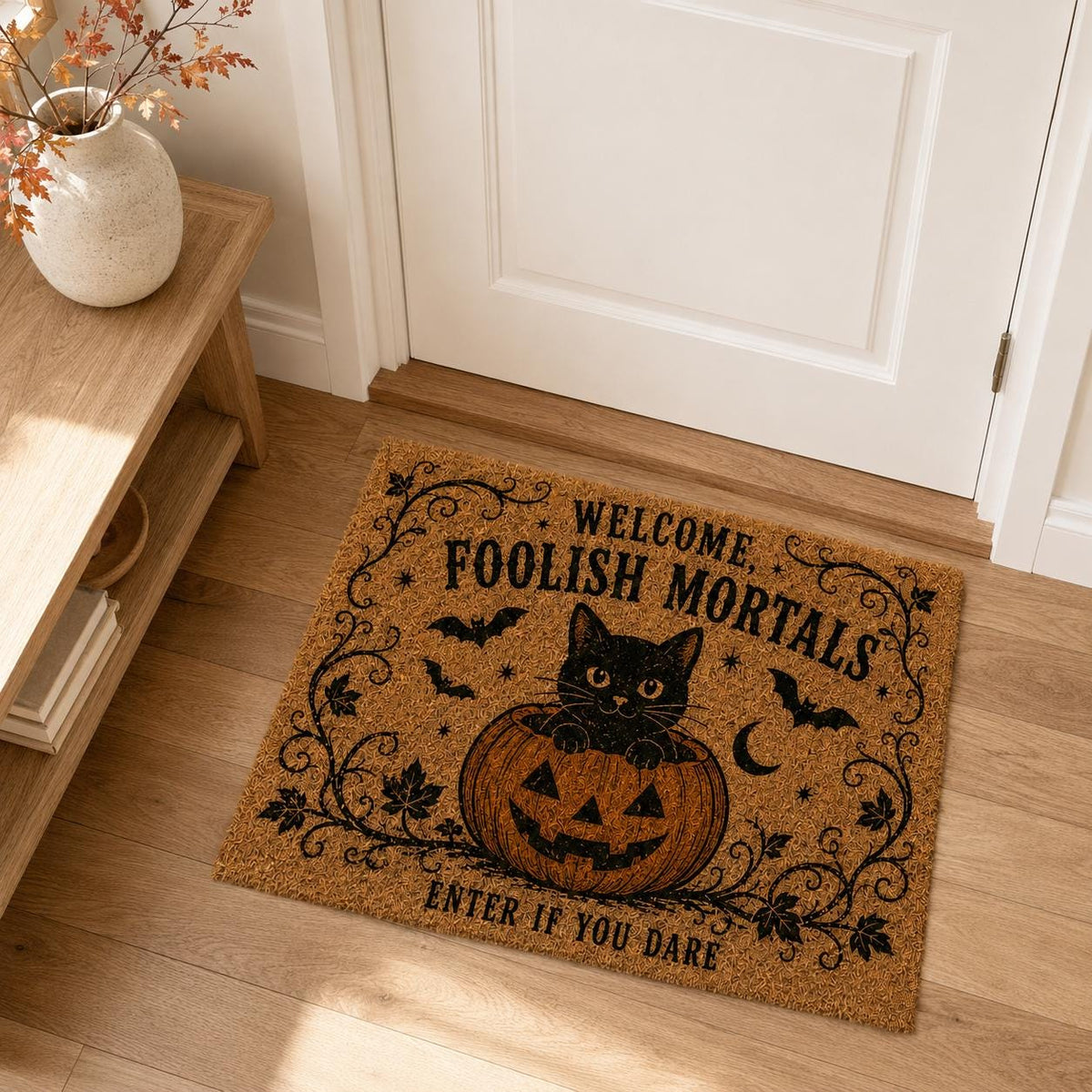 Foolish Mortals Doormat - Halloween Black Cat Door Mat - image 5