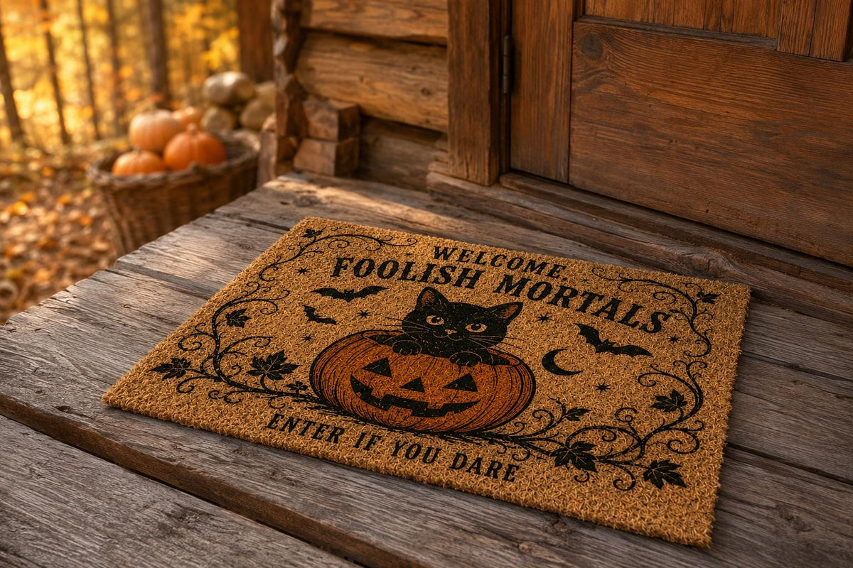 Foolish Mortals Doormat - Halloween Black Cat Door Mat - image 4