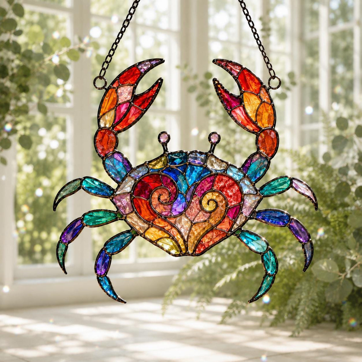Acrylic Crab Suncatcher - Colorful Stained Glass Crab Window Hanging - image 5