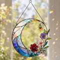 Acrylic Crescent Moon Suncatcher - Floral Stained Glass Window Hanging