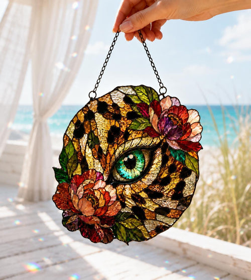 Acrylic Leopard Eye Suncatcher - Floral Stained Glass Window Hanging - image 2