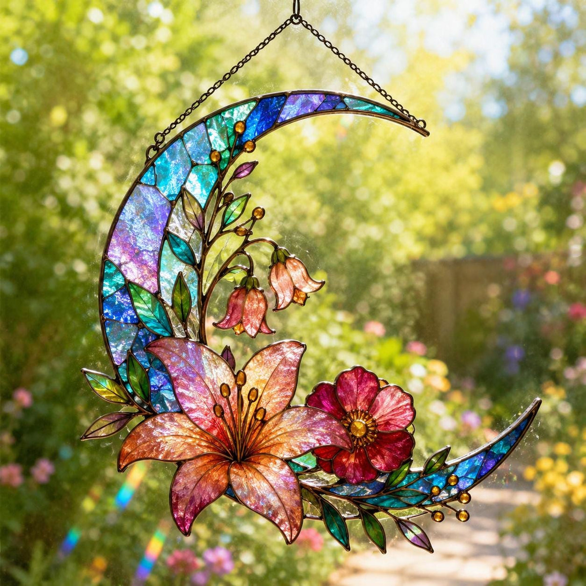 Acrylic Floral Moon Suncatcher - Crescent Moon Window Hanging - image 6
