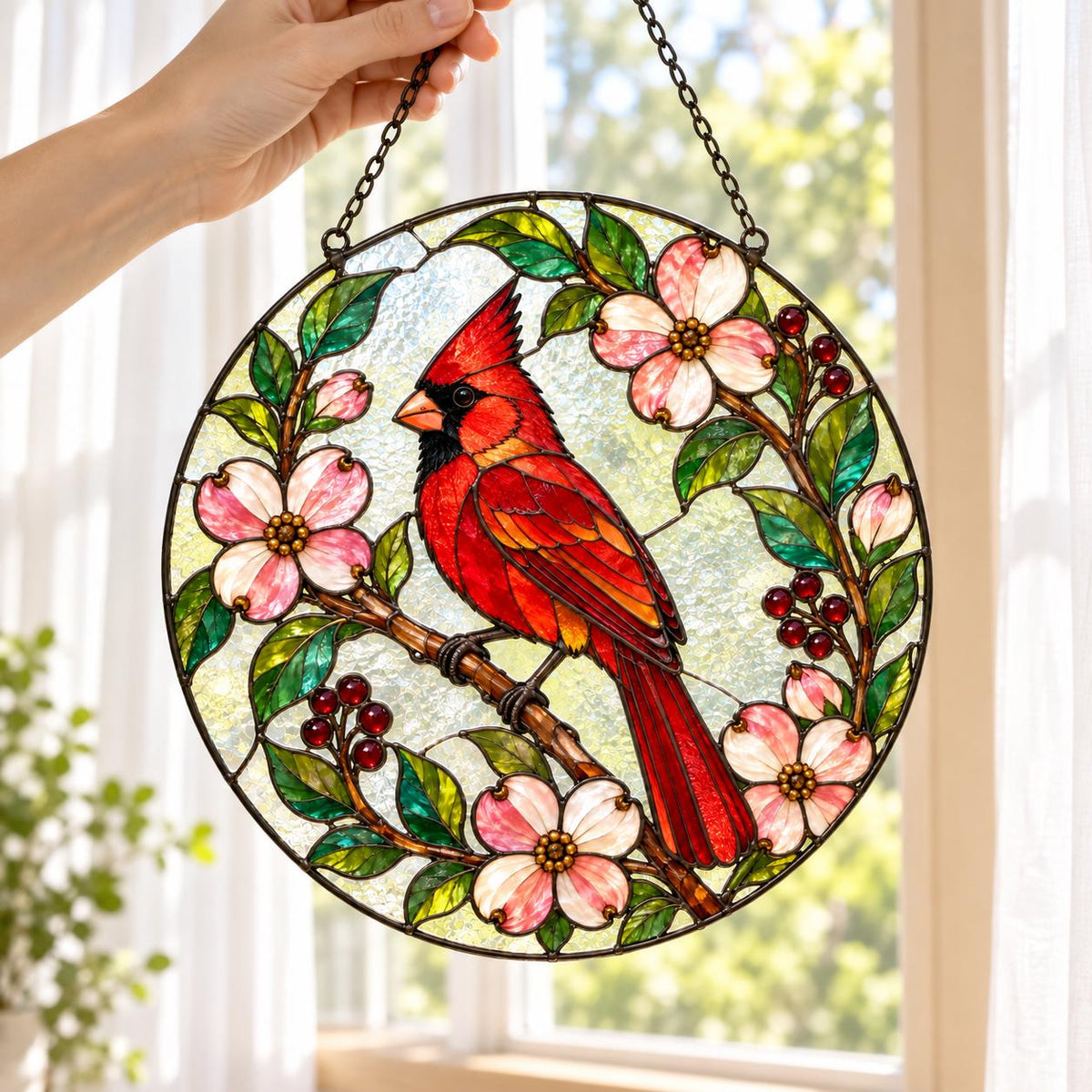 Cardinal Bird Suncatcher - Floral Acrylic Window Hanging - image 4