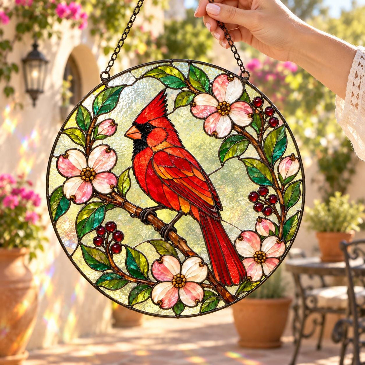 Cardinal Bird Suncatcher - Floral Acrylic Window Hanging - image 6