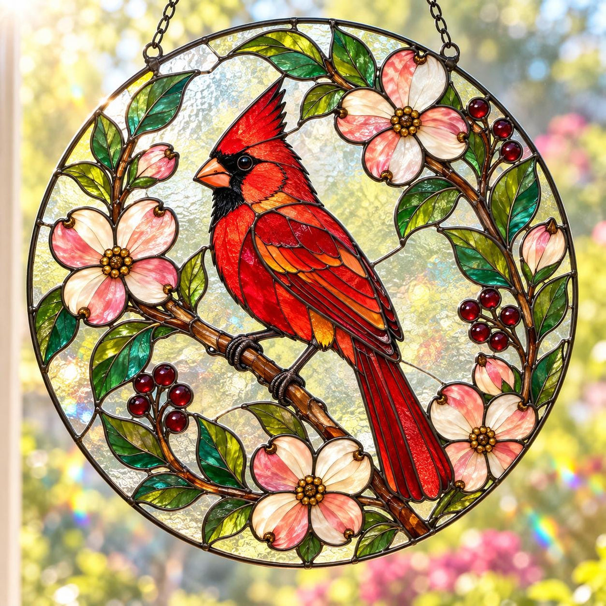 Cardinal Bird Suncatcher - Floral Acrylic Window Hanging - image 3