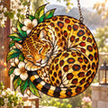 Sleeping Leopard Window Decor - Floral Acrylic Suncatcher