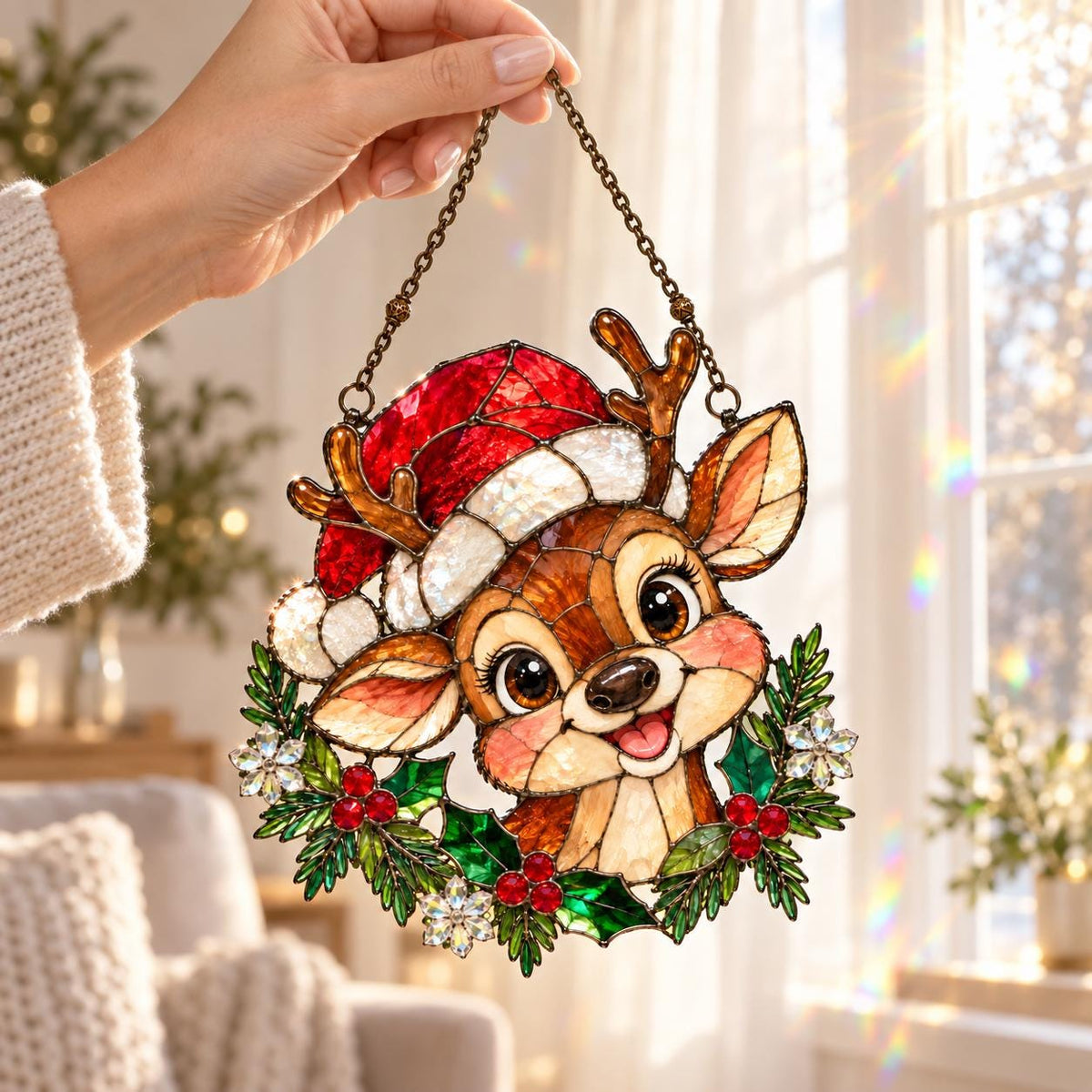 Christmas Reindeer Suncatcher - Acrylic Holiday Window Hanging