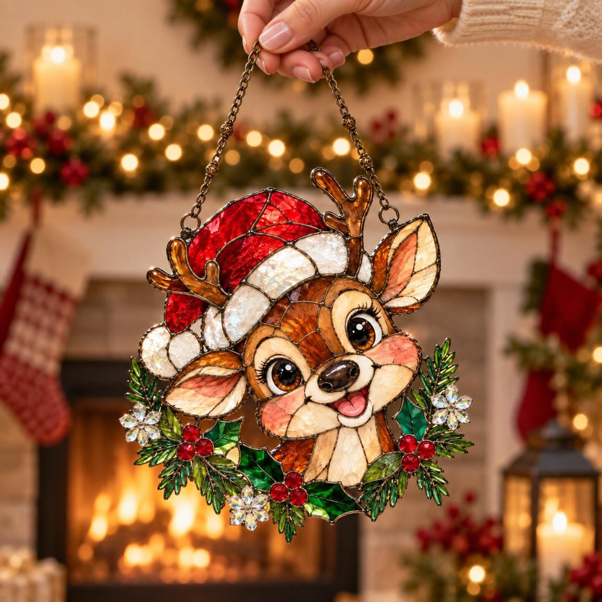 Christmas Reindeer Suncatcher - Acrylic Holiday Window Hanging - image 2