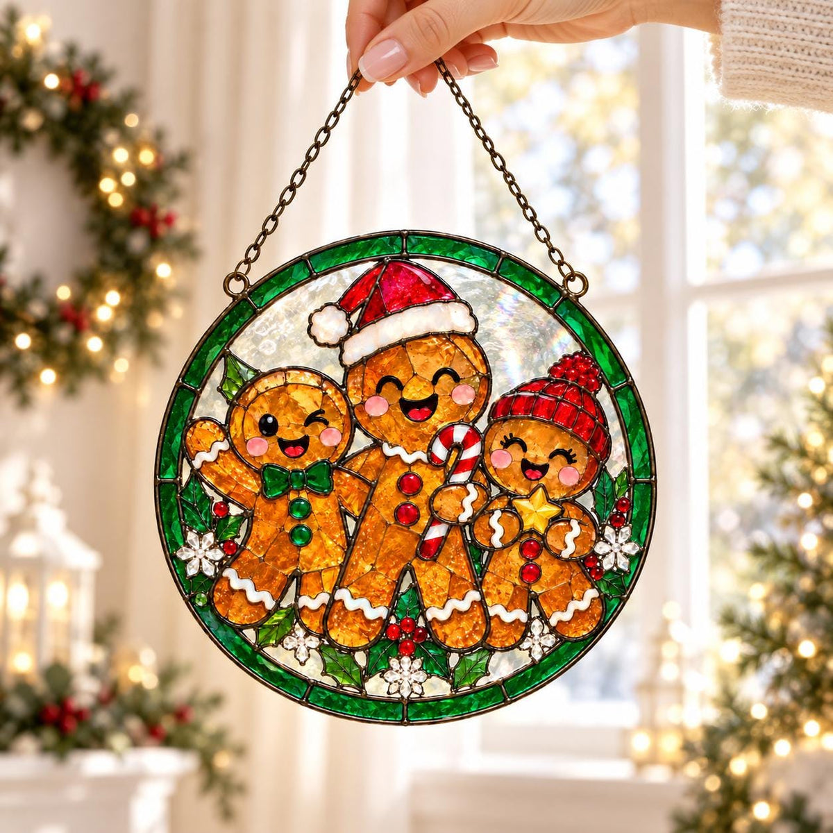 Gingerbread Family Suncatcher - Acrylic Christmas Window Hanging - image 4