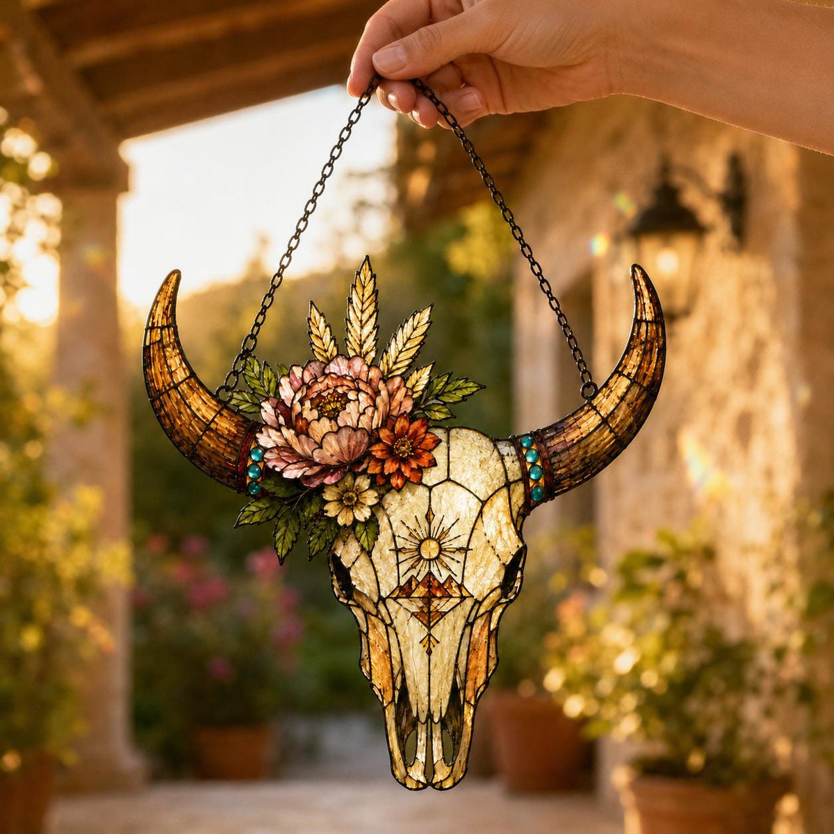 Longhorn Skull Suncatcher - Floral Acrylic Window Hanging - image 6