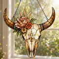 Longhorn Skull Suncatcher - Floral Acrylic Window Hanging