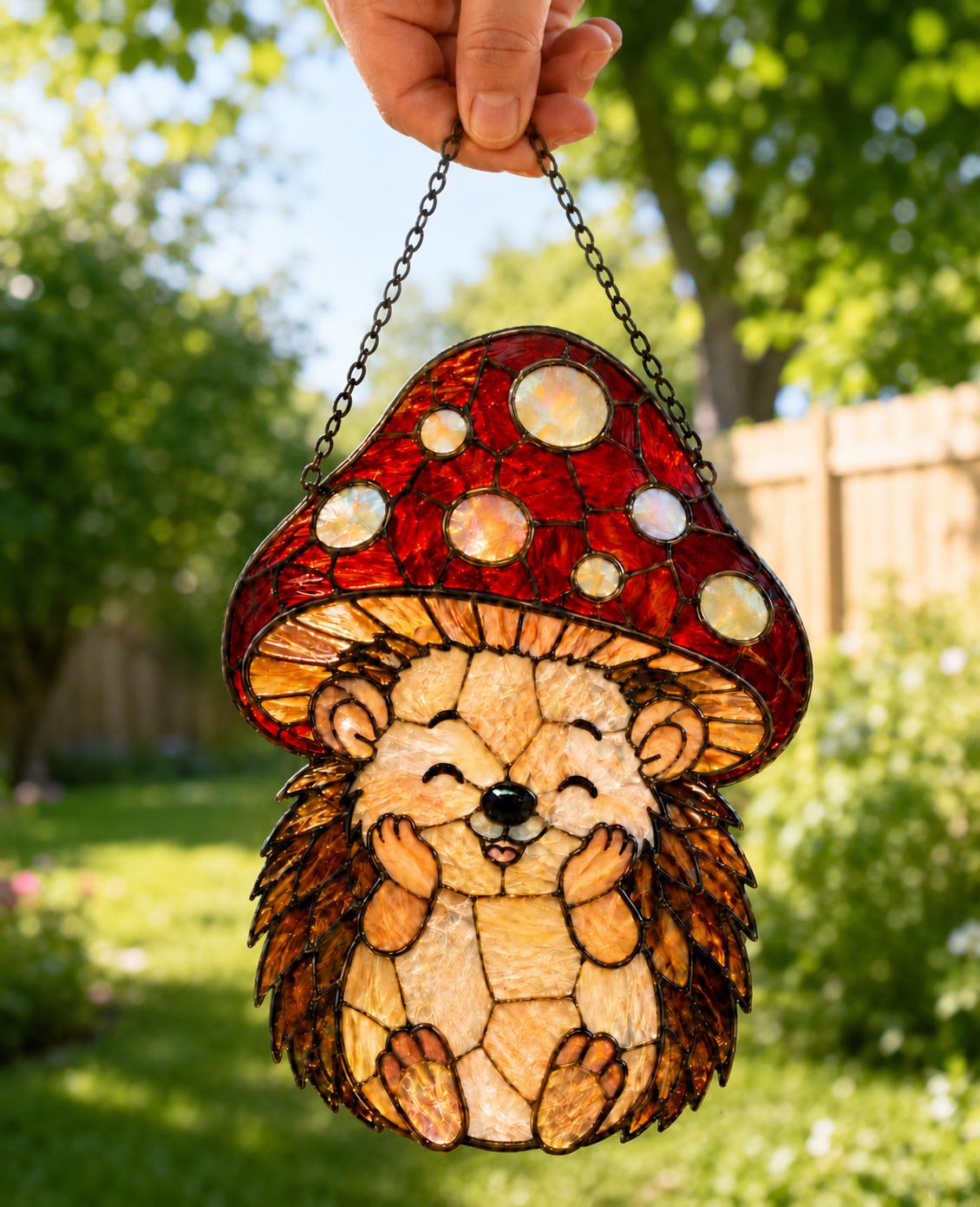 Hedgehog Mushroom Suncatcher - Acrylic Window Hanging - image 2
