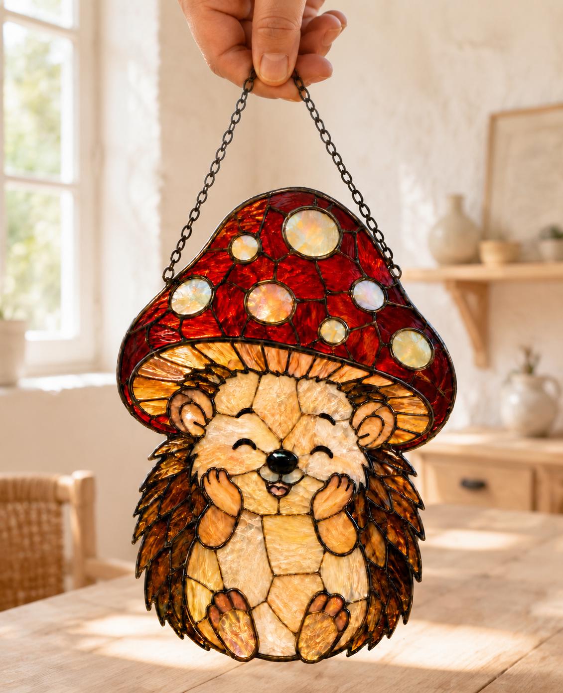 Hedgehog Mushroom Suncatcher - Acrylic Window Hanging - image 4