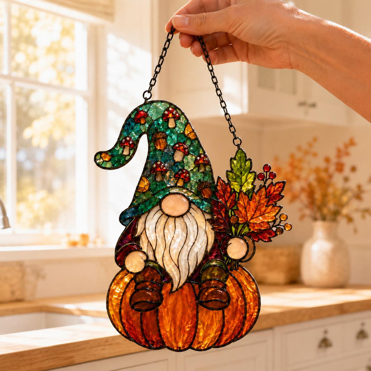 Fall Gnome Suncatcher - Acrylic Pumpkin Window Hanging - image 4