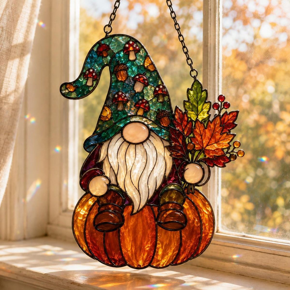 Fall Gnome Suncatcher - Acrylic Pumpkin Window Hanging - image 3