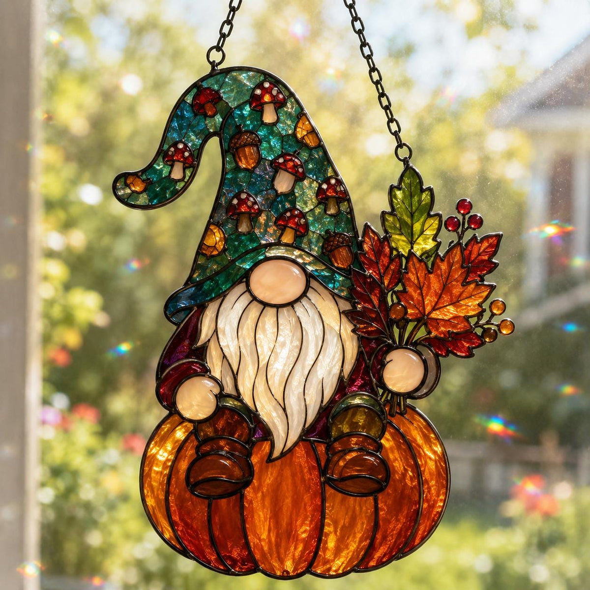 Fall Gnome Suncatcher - Acrylic Pumpkin Window Hanging