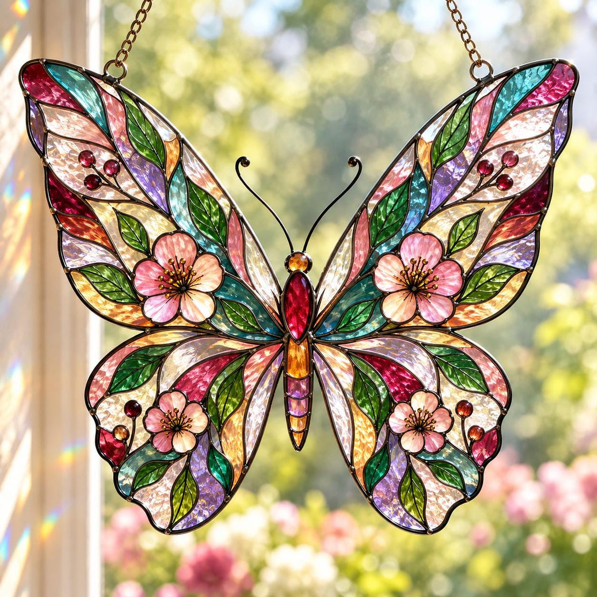 Garden Butterfly Suncatcher - Acrylic Floral Window Hanging