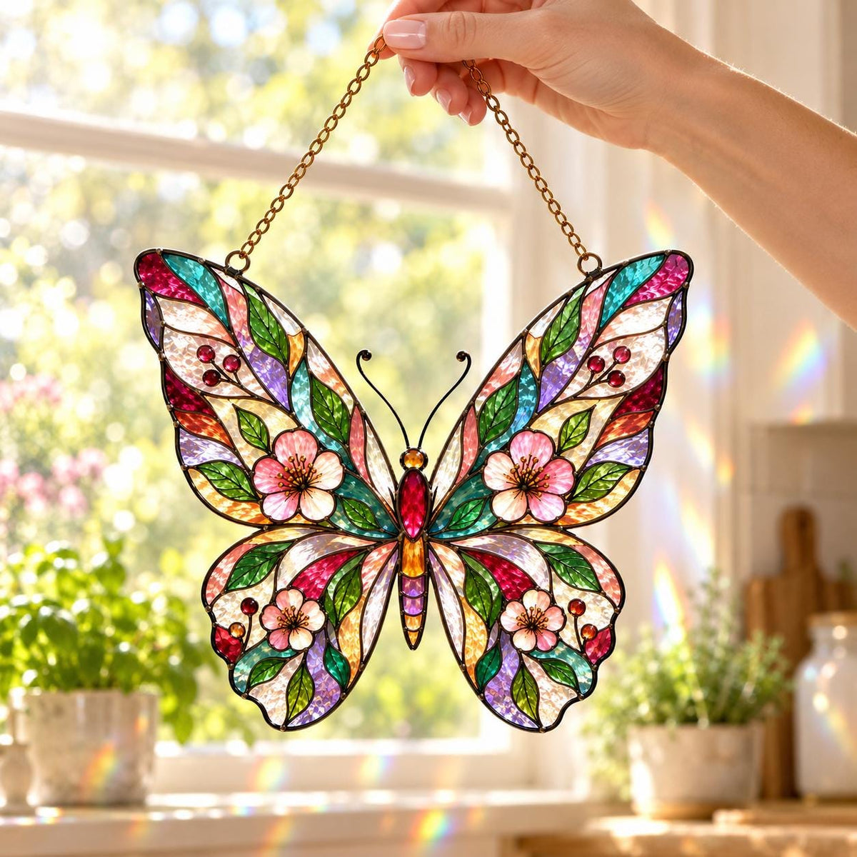 Garden Butterfly Suncatcher - Acrylic Floral Window Hanging - image 4